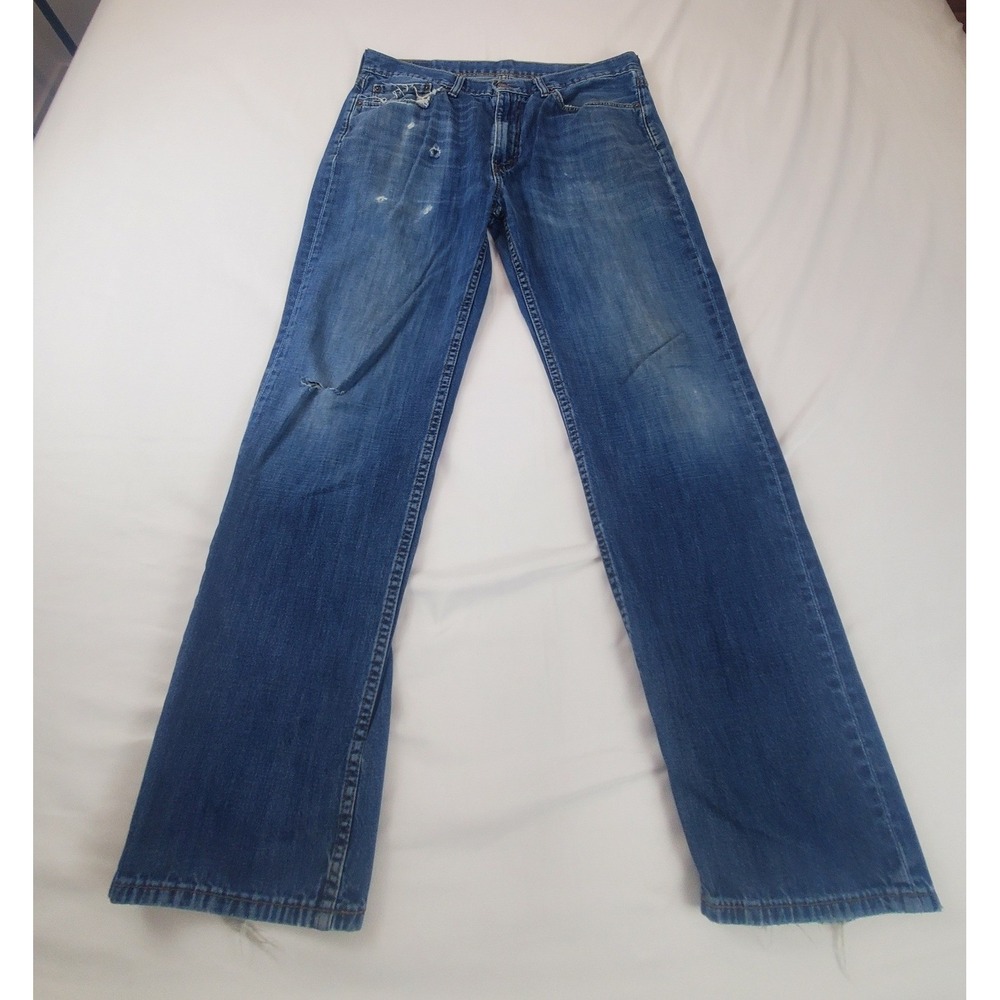 Levis 514 Straight Fit Mens Jeans Blue Medium Wash Distressed 32x30